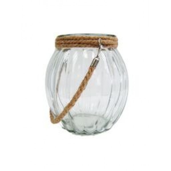 Ribbed Glass Jar with Rope