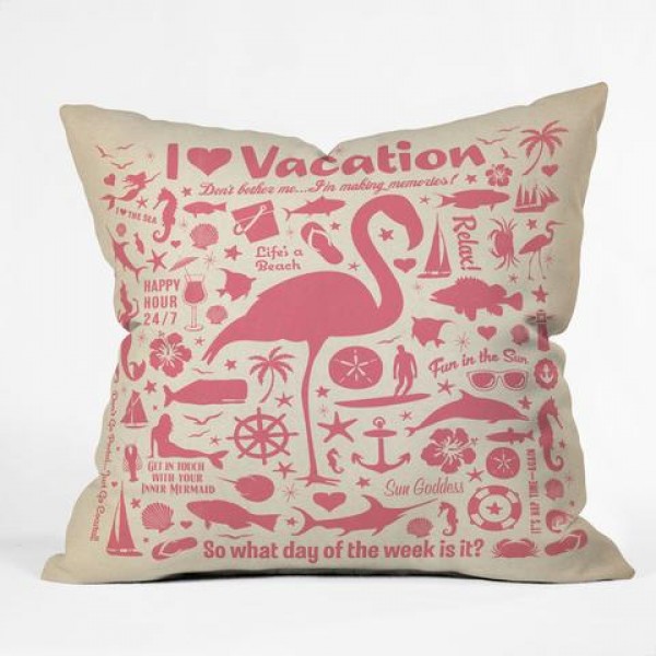 Flamingos on Vacation Throw Pillow