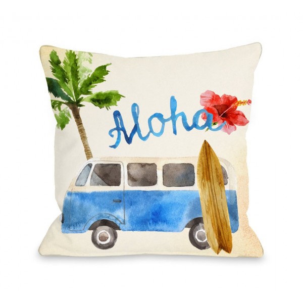 Aloha Surf Van Throw Pillow